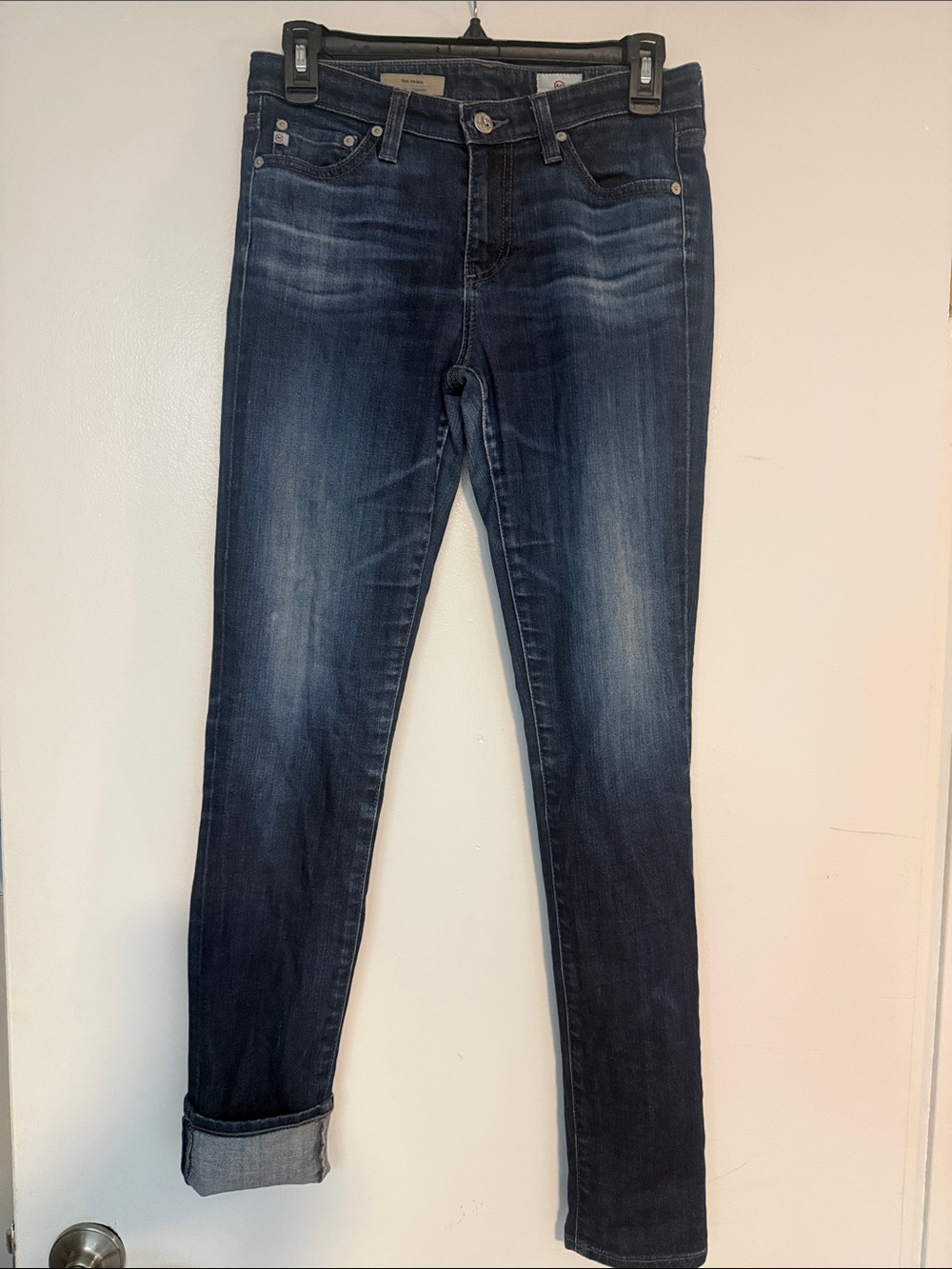 AG Adriano Goldschmied Dark Indigo Skinny Jeans with Faded Whiskering